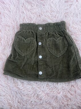 Old Navy Olive Green Corduroy Skirt with Heart Pockets